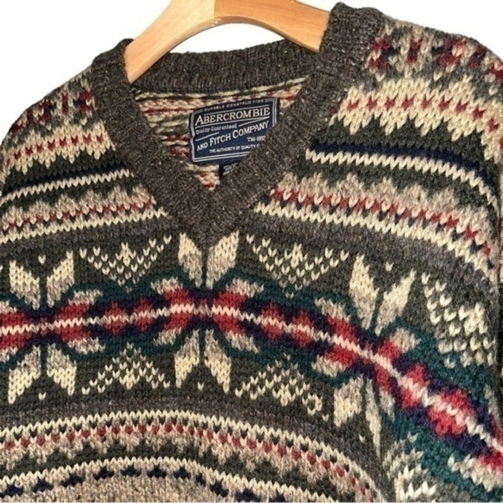 Abercrombie & Fitch Vintage Men’s M Fair Isle Crewneck 100% Wool Knit Sweater